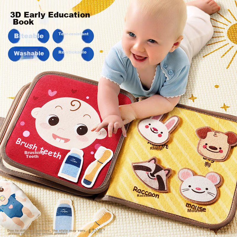 Xinge Tear-Resistant Book, Baby Chewable Cloth Book, Quiet Hand-Tearing Book, 6 Months Children's Toy, Birthday Gift, Animal Recognitio