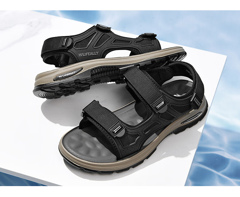 HLA Men's Fashion Casual Sandals Comfortable Beach Shoes HAALXM2DBG088 Black Size 41 13