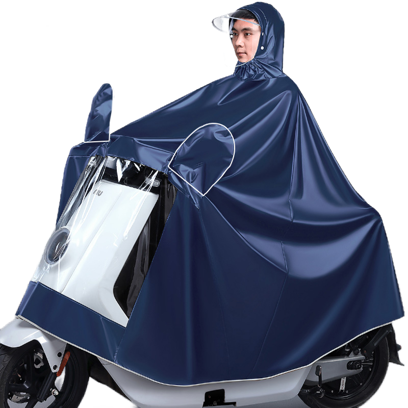 BWNK Single-Person Raincoat, Electric Bike Poncho, Adult Cycling Long Full-Body Heavy Rain Protection, Thickened Raincoat, 3XL, Navy Blue