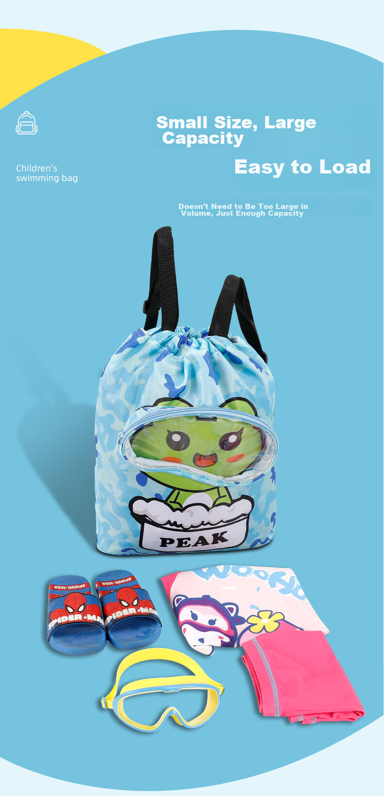 PEAK Children's Dry-Wet Separation Swim Bag, Sports Drawstring Fitness Portable Water-Resistant Storage Bag, Backpack 02 Blue 5