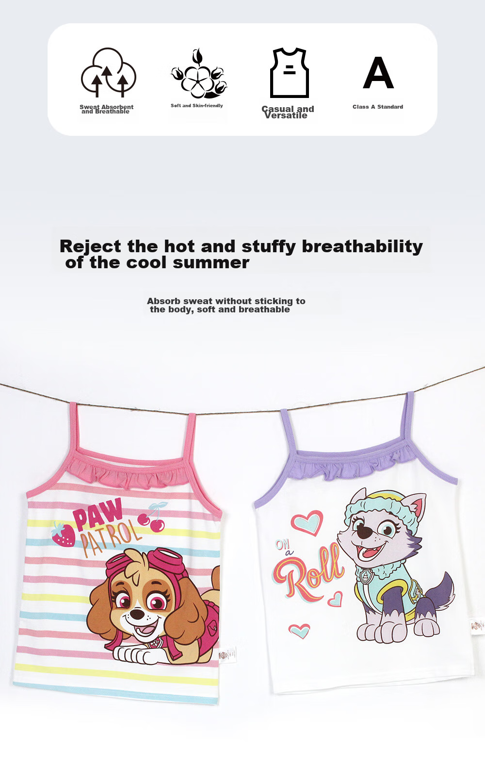 PAW PATROL Children's Vest, Girls' Thin Undershirt Camisole, Casual Sleeveless Belly-Protecting Baby Clothing PA1730 100 2