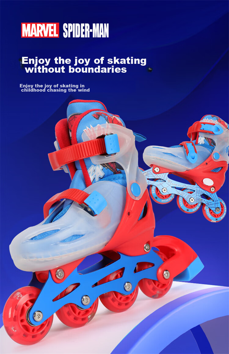 Disney Spider-Man Children's Roller Skates for Beginners, Inline Skates, Dry Ice Skates, Full Flashing Straight Row, Essential for Physical Education Class, Gift-Giving 4