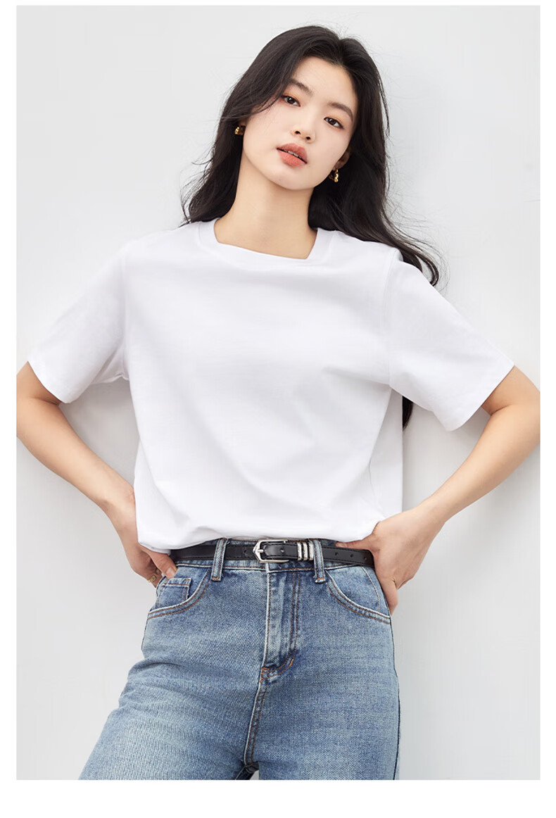 Ziyouxi 7A Grade Antibacterial Pure Cotton Heavyweight T-Shirt, 2026 New Style, Black Trendy Loose Casual White Short-Sleeve Women's Summer T-Shirt 13