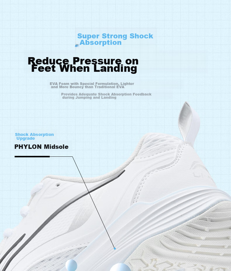 Li-Ning Badminton Shoes All-Round King V2.0 Unisex Shock-Absorbing Non-Slip Training Sports Shoes, Standard White/purple, Size 36 7