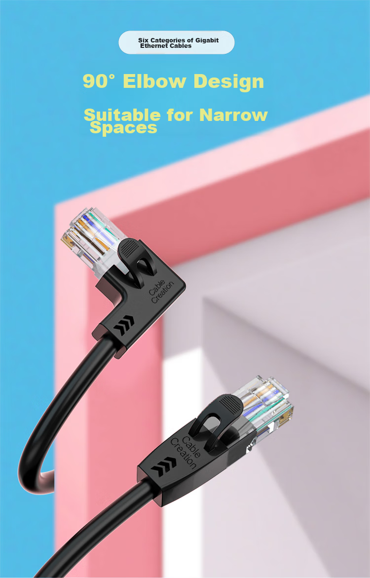 Cable Creation CAT6 Gigabit Ethernet Cable Connector RJ45 Crystal Head Elbow Computer Network Patch Cable Finished Network Cable, Upward Elbow 3 Meters CL0096 1