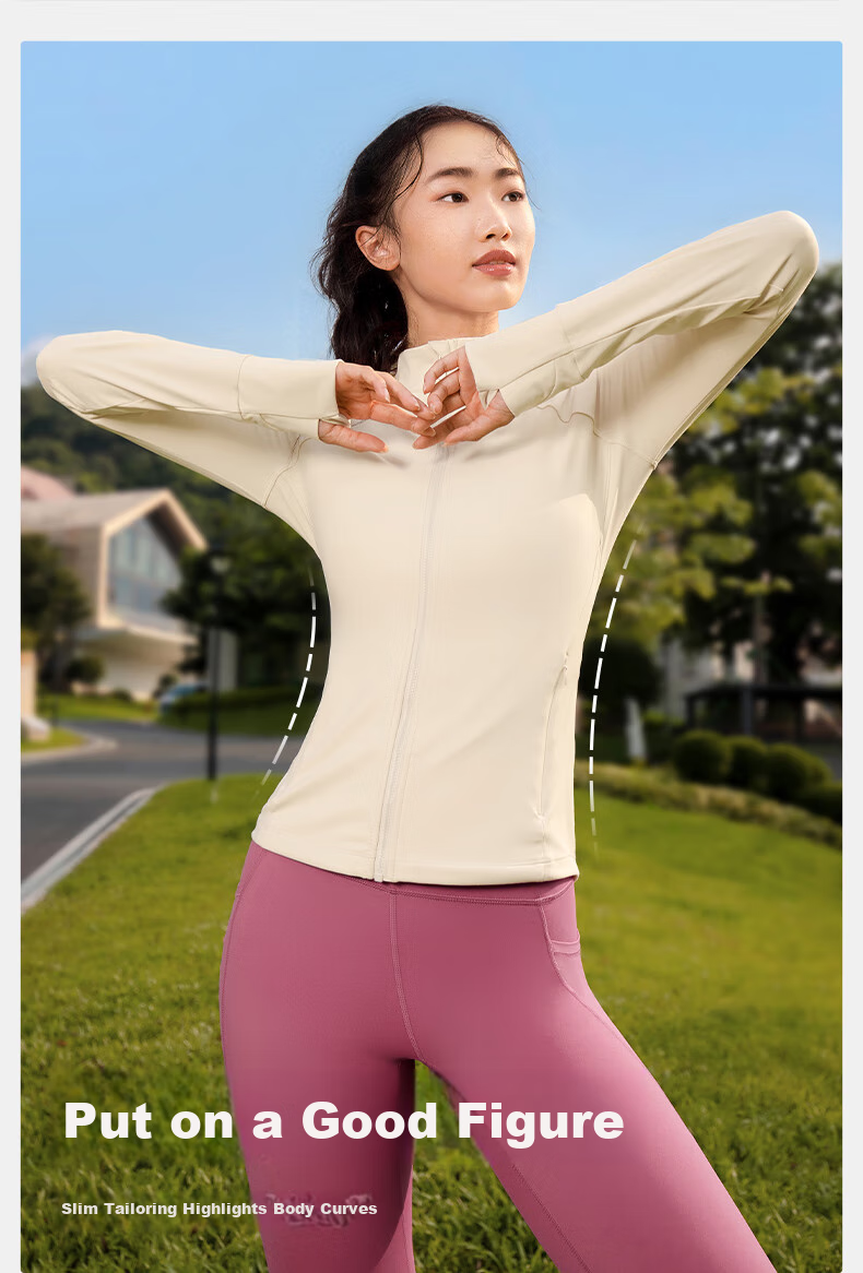 VFU Women's Sports Jacket for Cycling, Running, Outdoor Fitness, Morning Jogging, Exercise And Yoga Wear, Autumn And Winter, Roasted Milk Apricot Color, Size S 6