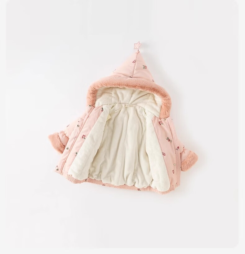 DAVE & BELLA Girls' Hooded Cotton Padded Winter Jacket Thickened Baby Cotton Coat Kids' Outerwear 3