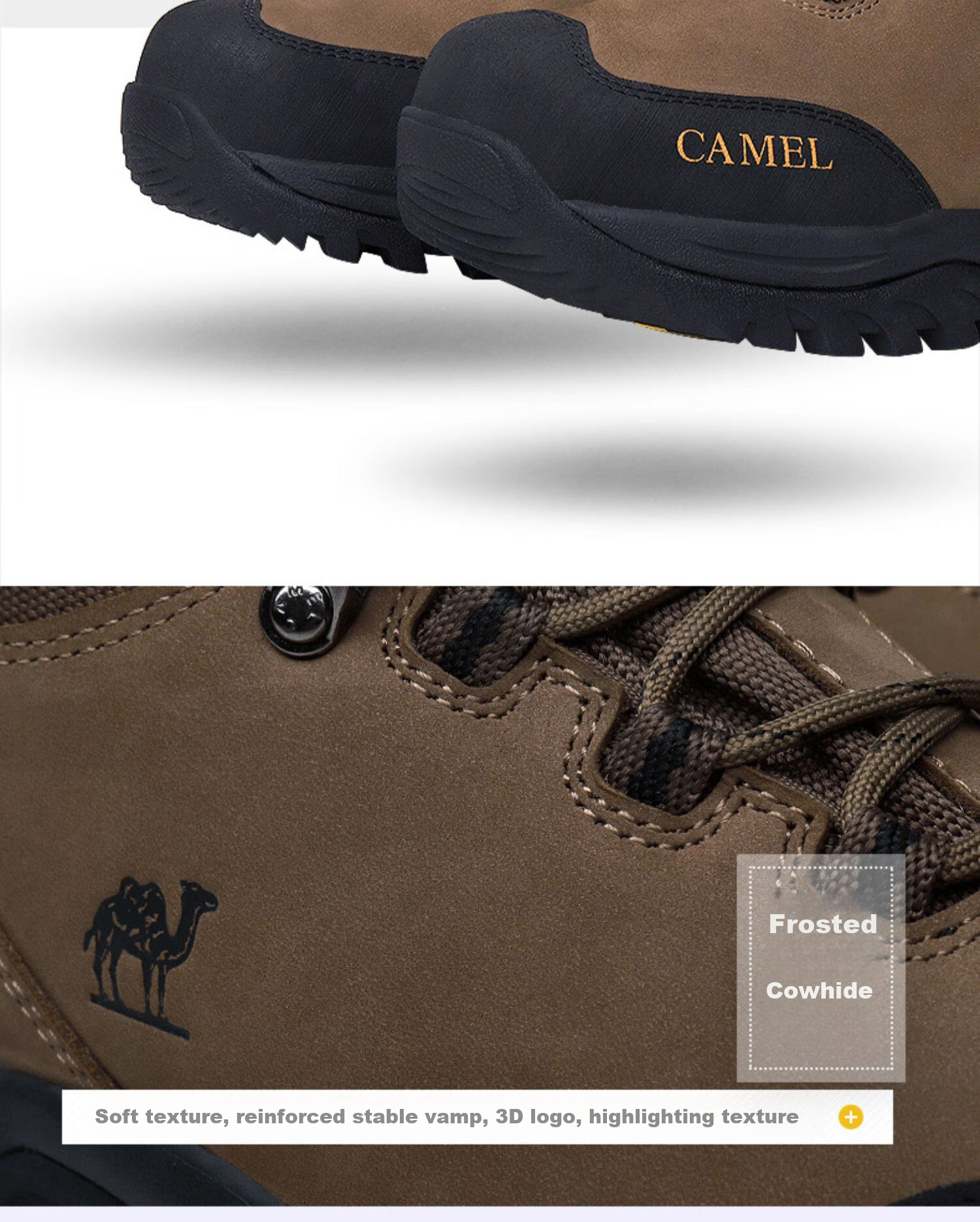 CAMEL Outdoor Hiking Boots for Men And Women, Waterproof Non-Slip Trekking Shoes with Shock Absorption, Wear-Resistant High-Top Work Boots Made of Cowhide Leather 23
