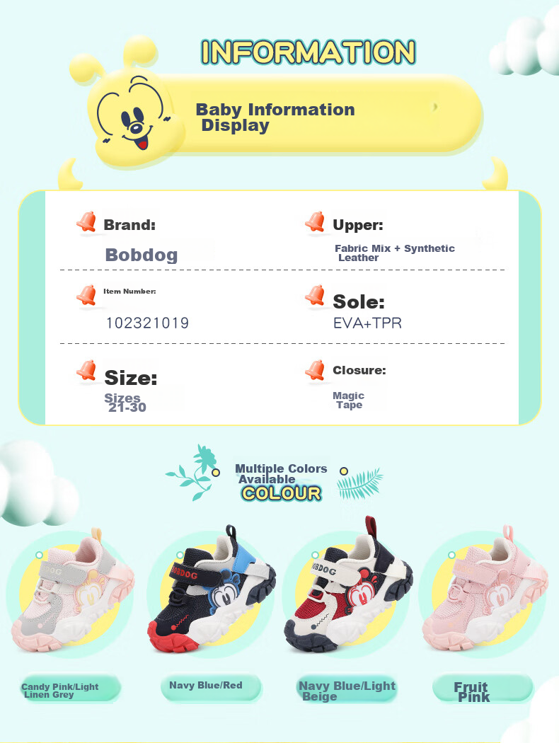 BOBDOG , BOBDOG Toddler Shoes for Spring And Autumn, Boys' Soft-Soled Baby Shoes 102321019, Fruit Pink Color, Size 29 2