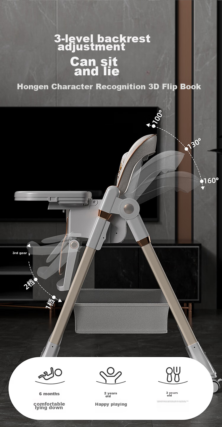 Hilibab Baby High Chair, Infant Dining Chair, Foldable And Portable, Multifunctional with Adjustable Backrest, Suitable for Learning to Eat And Sit 12