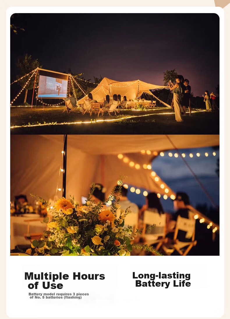 MOTIE LED String Lights for Outdoor Camping, Colorful Flashing Lights for Canopy Tent Decoration, 10 Meters Long with 80 Lights, USB And Battery Powered Options Available 7