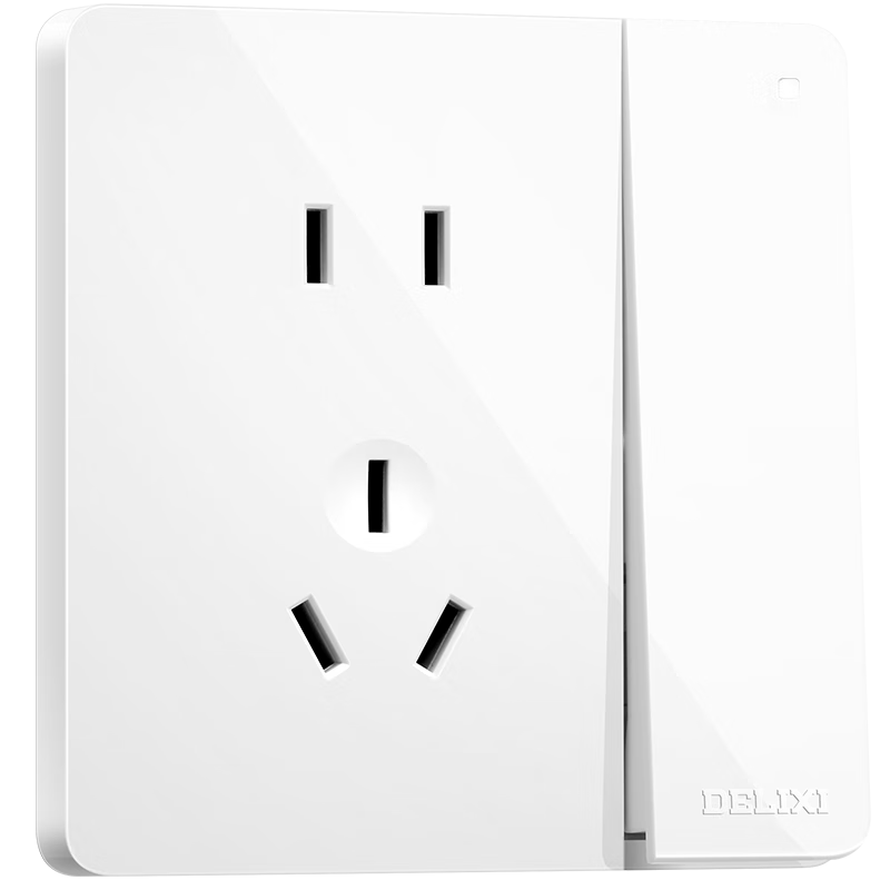 DELIXI Switch Socket Panel, CD821 Series, 10A Five-Hole Socket with One Switch And Double Control Switch, Stylish White Large Panel