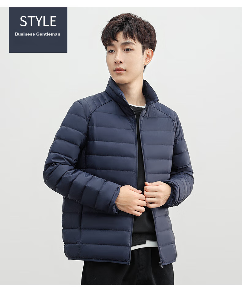 YAYA Men's Short Ribbed down Jacket with Stand Collar, Solid Color, Warm Duck down, Versatile Fashionable Couple's Lightweight down Coat 17