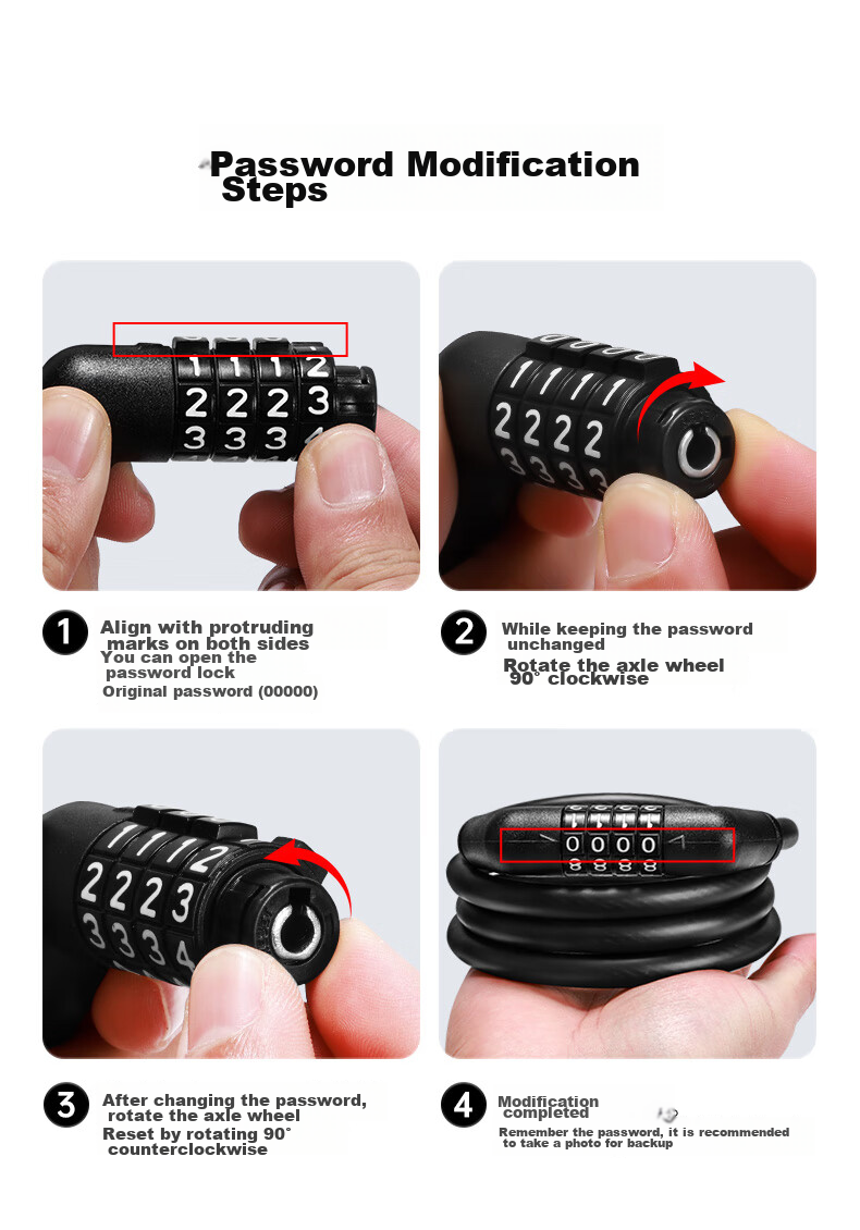 BATTLE Bicycle Lock, Suitable for Mountain And Road Bikes, Universal 4-Digit Anti-Theft Lock, Password Lock, Cycling Accessory, Durable And Portable 5