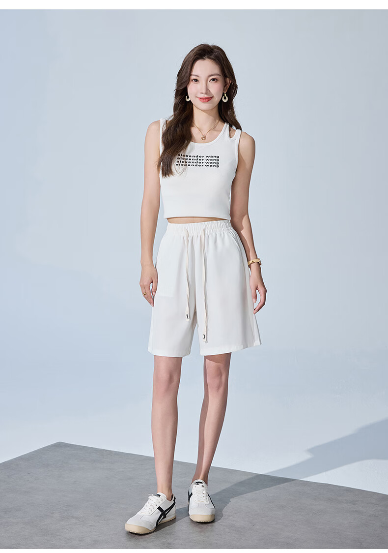 XUEXIMAN Women's Summer Thin Loose Wide-Leg Five-Point Suit Shorts High-Waist A-Line Slim Casual Pants 12