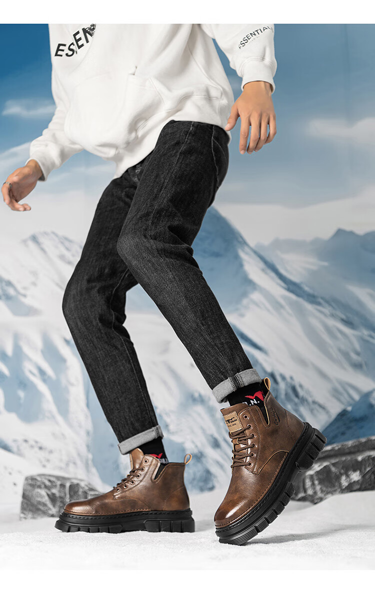 Bull Family Men's Autumn Winter British Style Martin Boots High-top Retro Versatile Work Boots Thick-soled Durable Shoes for Men 47