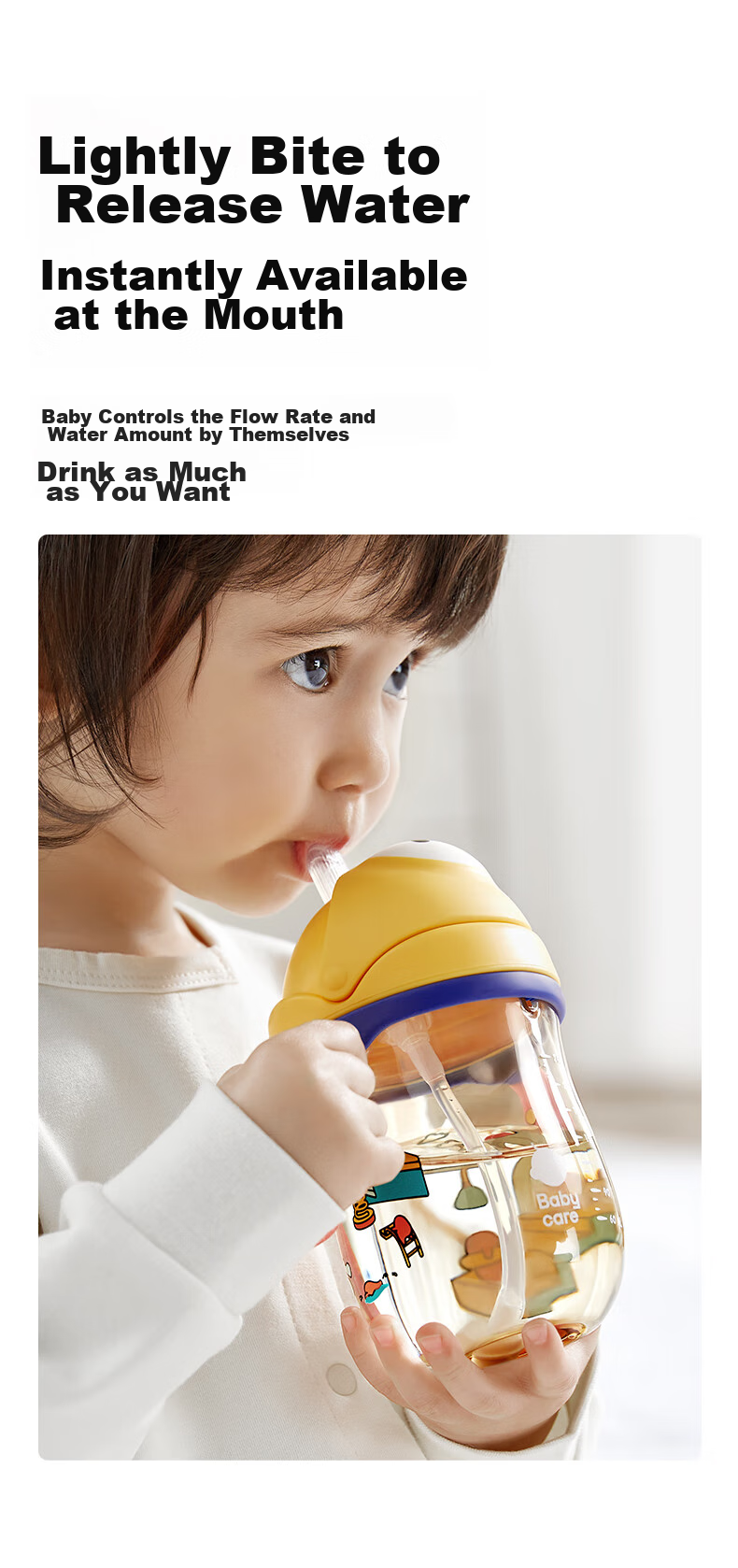 Babycare Children's Water Cup, Training Cup, Baby Drinking Cup, Yimengzai Water Cup, Duck-Billed Cup with Lid, Luoke Yellow 8