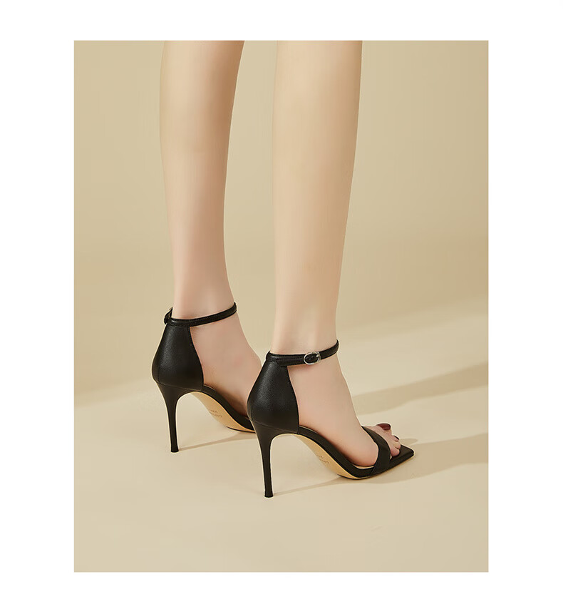 DAPHNE Thin Heel Sandals for Women, Summer French Style Elegant Versatile Outdoor Wear Ankle Strap High Heels Women's Shoes, Black, Size 34 13