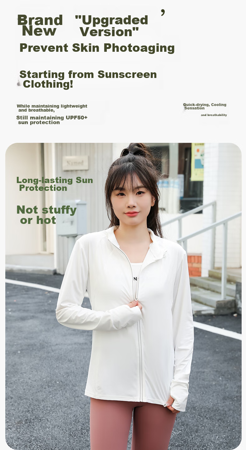 LangSha Ice Silk Sun Protection Clothing for Women, Summer 2024 Outdoor Sports Sun Protection Breathable Cool-Feeling Slim-Fit Cardigan Stand Collar Top Outerwear 2