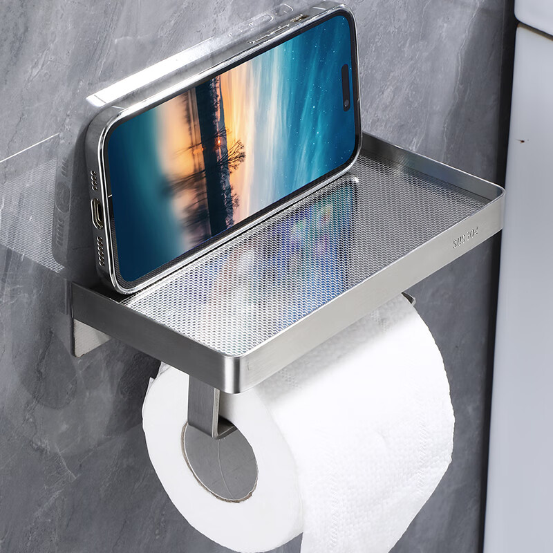 Huxiansen Toilet Paper Holder, No Drilling Required, 304 Stainless Steel, Wall-Mounted Roll Paper Rack with Storage Shelf for Bathroom 2