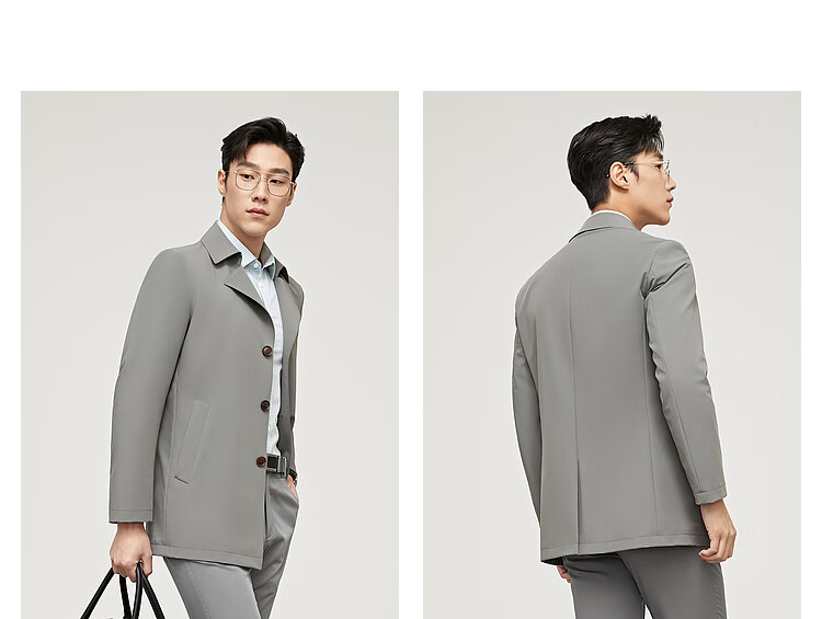 YOUNGOR YOUNGOR Men's Trench Coat, Spring Business Casual Single Trench Coat for Young Men, Navy Blue, 170/92A 13