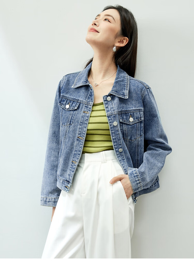 Sentubila Spring Summer Casual Vintage Style Pure Cotton Denim Jacket for Women Petite Commuter Top Shandai Blue S 13