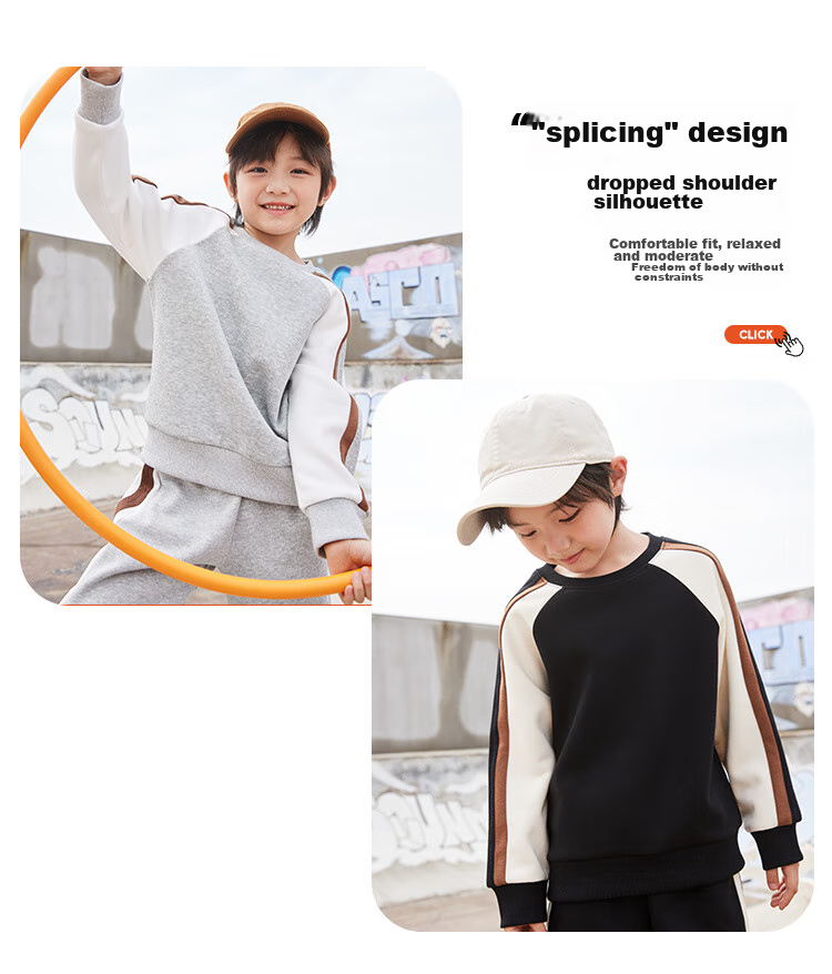 Jeanswest Boys' Autumn Wear 2025, Children's Round Neck Sweatshirt, Color-Block Spliced Clothing, Big Kids' Autumn Top, Boys' Sportswear 5