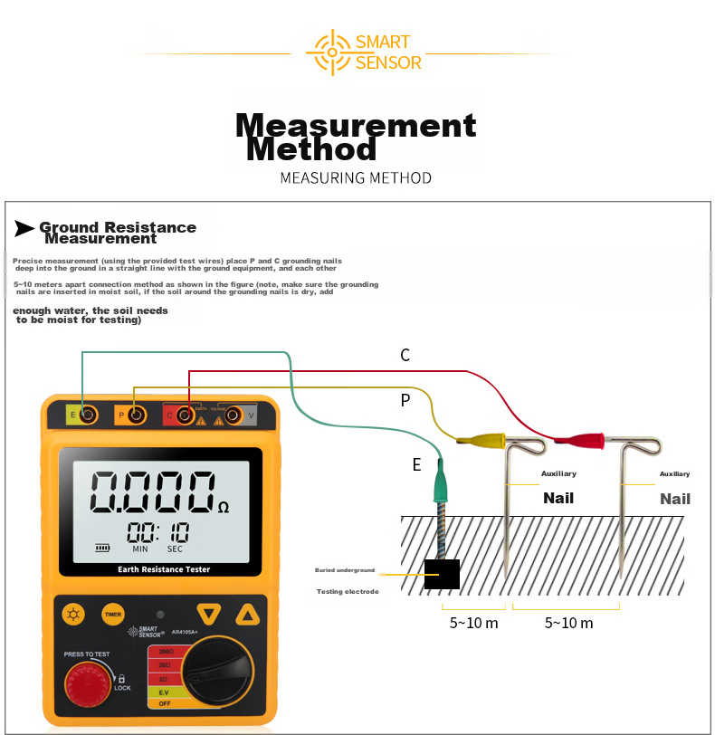Xima AR4105A Ground Resistance Tester, Digital Lightning Protection Ground Resistance Meter 7