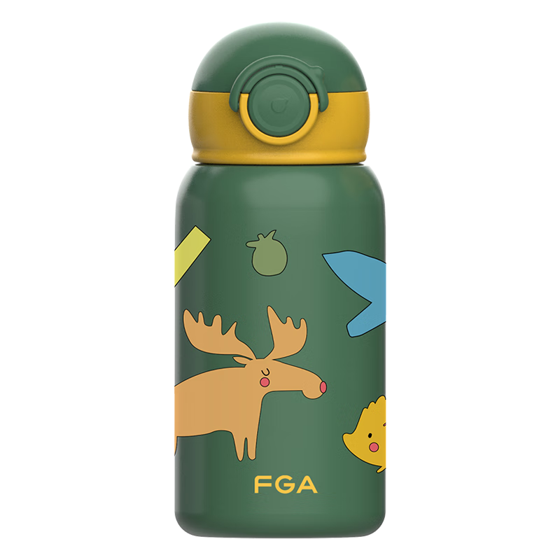 FGA Fuguang Children's Insulated Cup, 316 Stainless Steel with Straw, Water Bottle for Students And Toddlers, Dual-Lid Cup, Gree