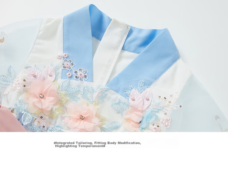 ASK JUNIOR Girls' Summer Dress, Vintage Hanfu Style for Older Children, Lightweight Short-Sleeve Mesh Princess Dress 19