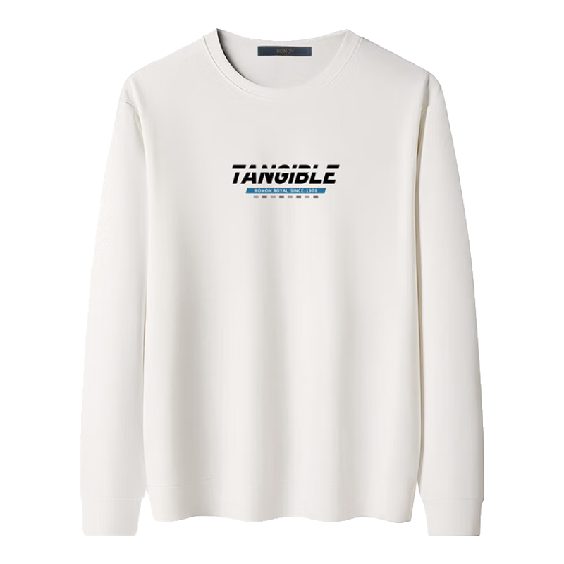ROMON Men's Sweatshirt, Spring Round Neck Long Sleeve T-Shirt, Base Layer, Trendy Loose Casual Jacket, Men's Clothing, WR White, XL