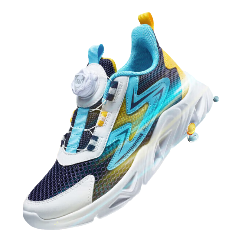 361° Children's Shoes, Kids' Running Shoes Summer, Boys And Girls 3-14 Years Old, Large Mesh Rotary Knob Running Shoes, Blue 38