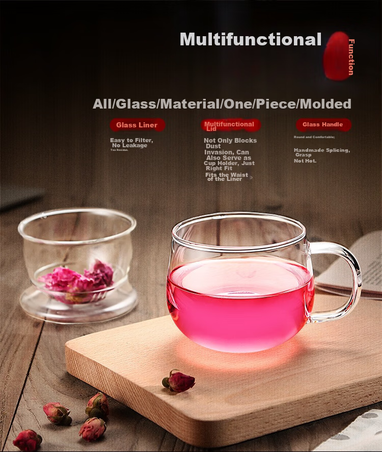 Fuguang Transparent Tea Cup with Inner Liner, Tea Infuser Mug, Office Glass Water Bottle, 350ml 3