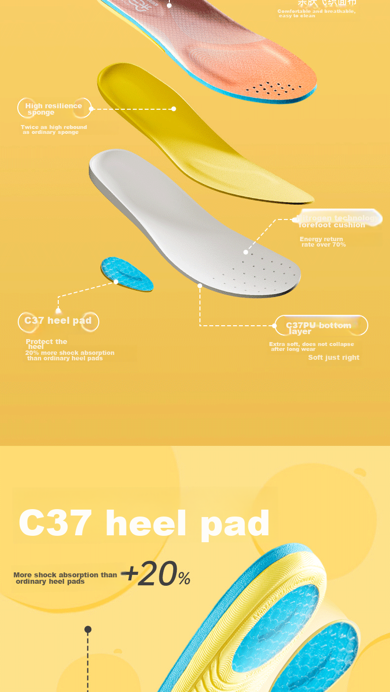 ANTA Sports Insoles for Men, Shock-Absorbing, High-Elasticity, Breathable, Sweat-Wicking, Non-Slip, Youth Cushioning Foot Protection Insoles for Wome 6
