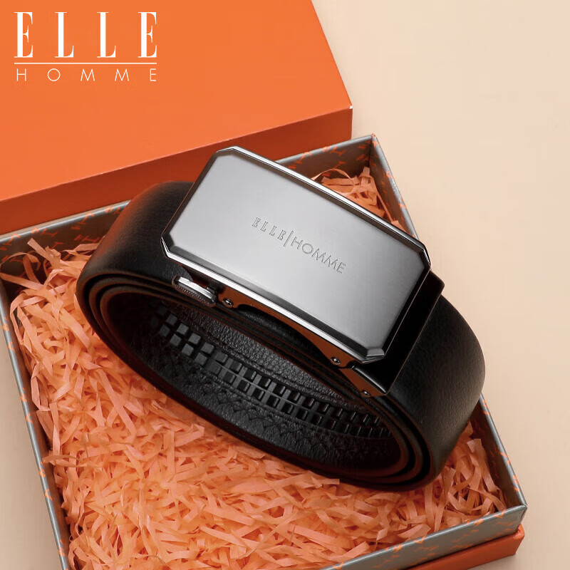 ELLE HOMME Men's Belt, High-Quality Top-Grain Leather Automatic Buckle Waistband, Business Formal Trouser Belt, Birthday Gift for Me