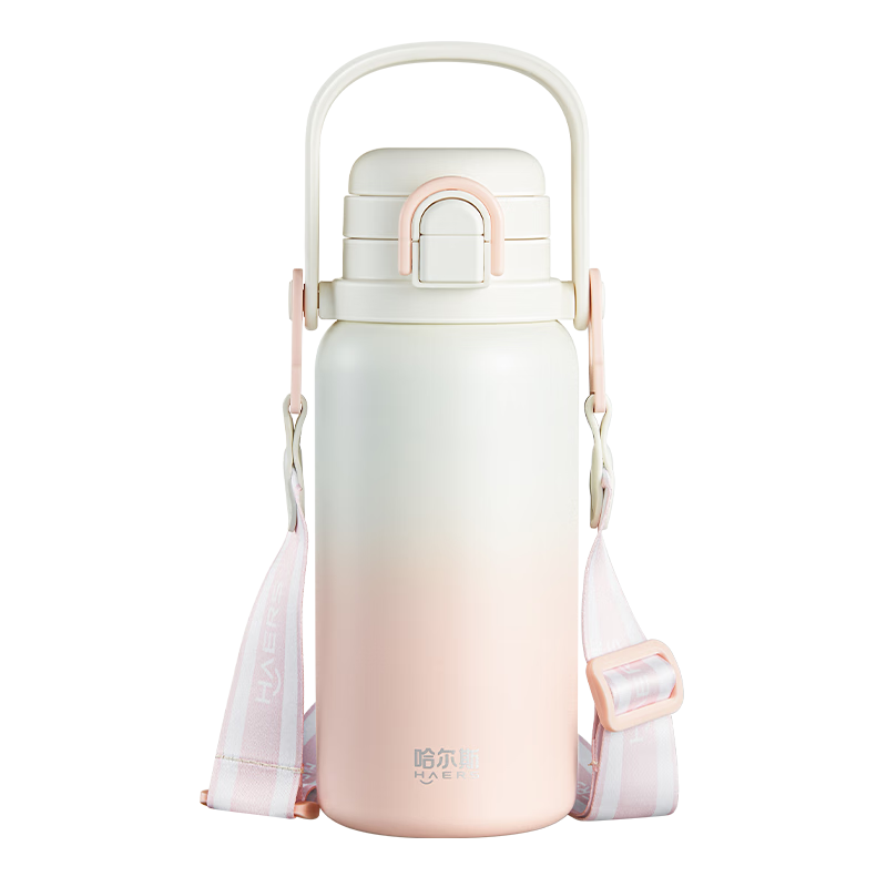 HAERS Insulated Water Bottle, Large Capacity, Straw Dual Drinking Cup for Men Women Students, 316 Stainless Steel, Pink, 950ML