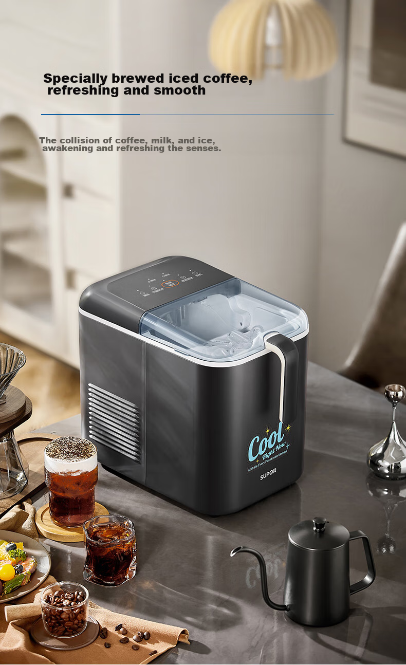 SUPOR Ice Maker for Home, Compact Cube Machine, Mini Office Dorm Three Ice Making Modes, Bullet Ice, Rapid Ice Production, Self-Cleaning SW-ZB12T001 12