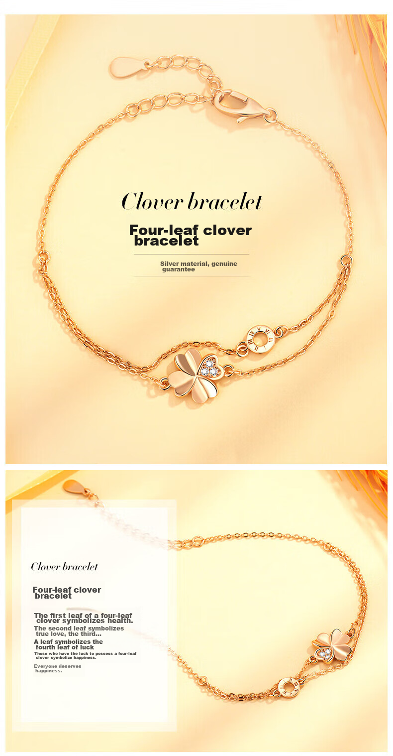 Grace Girl Four-Leaf Clover Bracelet for Women with Rose Gold Beads Jewelry, Practical Anniversary Birthday Gift for Girlfriend Or Wife 1