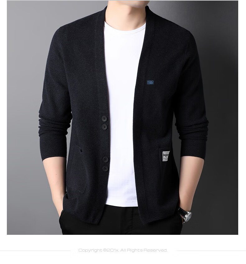Hengyuanxiang Men's Knitted Cardigan Sweater Jacket Trendy Youth Pocket Shawl HJ172 Black 170/88A 7