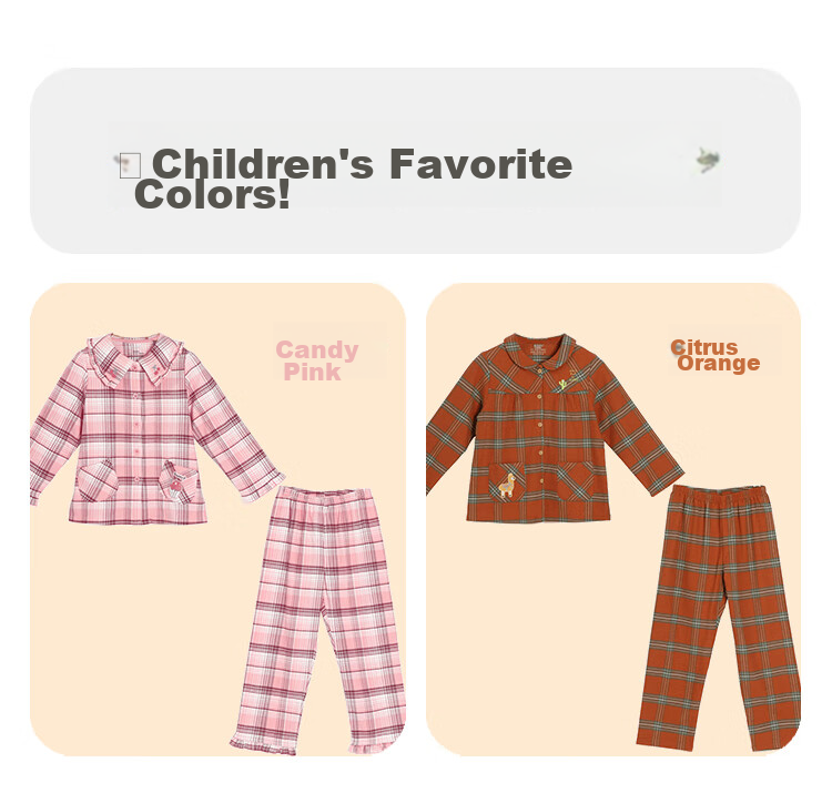 Hodohome Boys' Plaid Cotton Pajamas Set, Brushed Collar Lapel Cardigan Long Sleeve Sleepwear 501 140 13