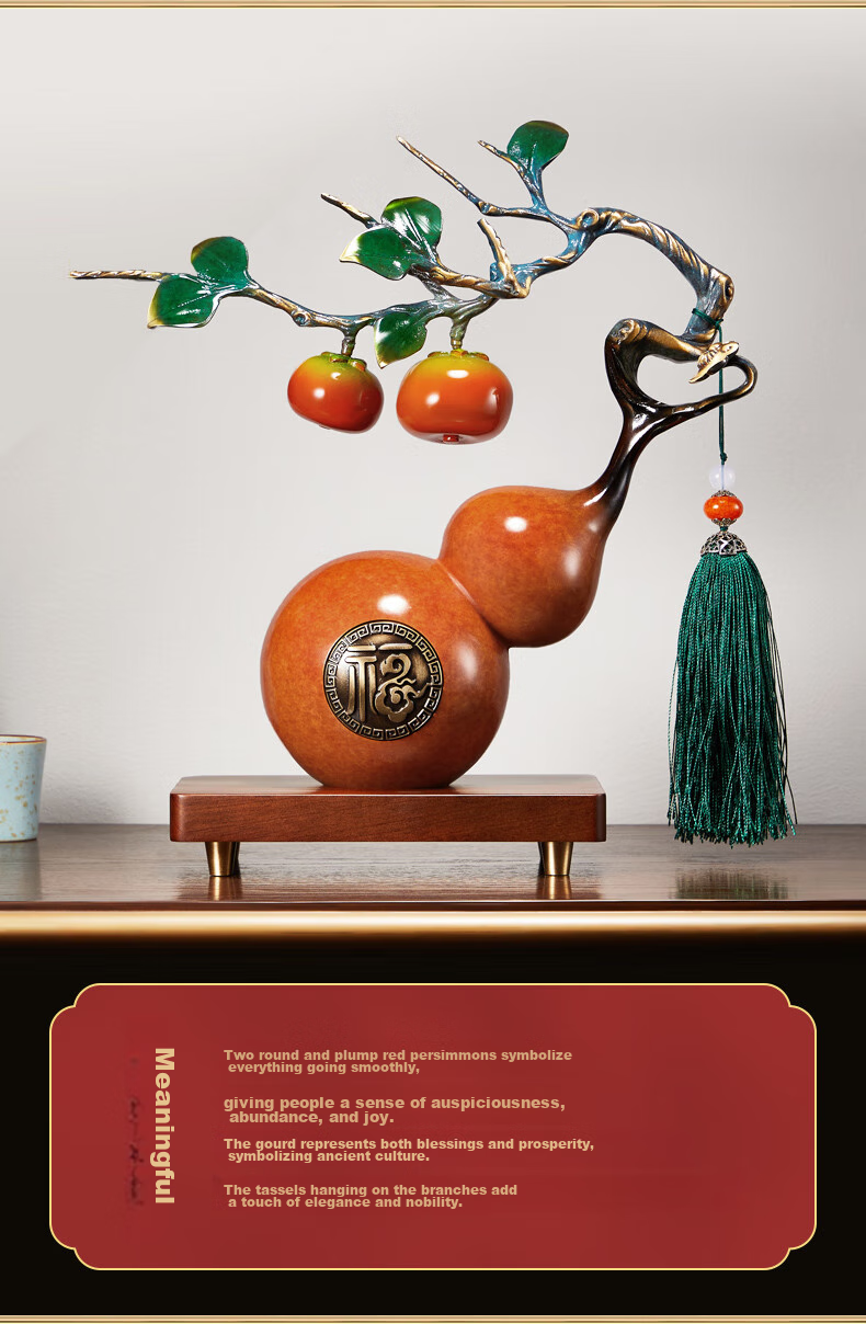 Nuoshiman Persimmon-Shaped Copper Gourd Ornament for Office, TV Cabinet Decoration, Living Room, Housewarming Gift, Moving Present, Business Opening 2