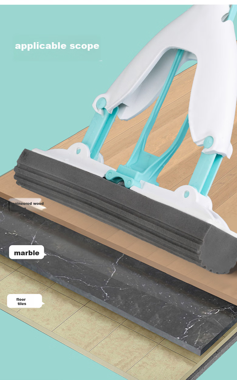 MIAOJIE Sponge Mop with 27cm Handle, 124cm Total Length, 1 Head Foldable Lazy Household Mop, No-Hand Cleaning Sponge Absorbent 9