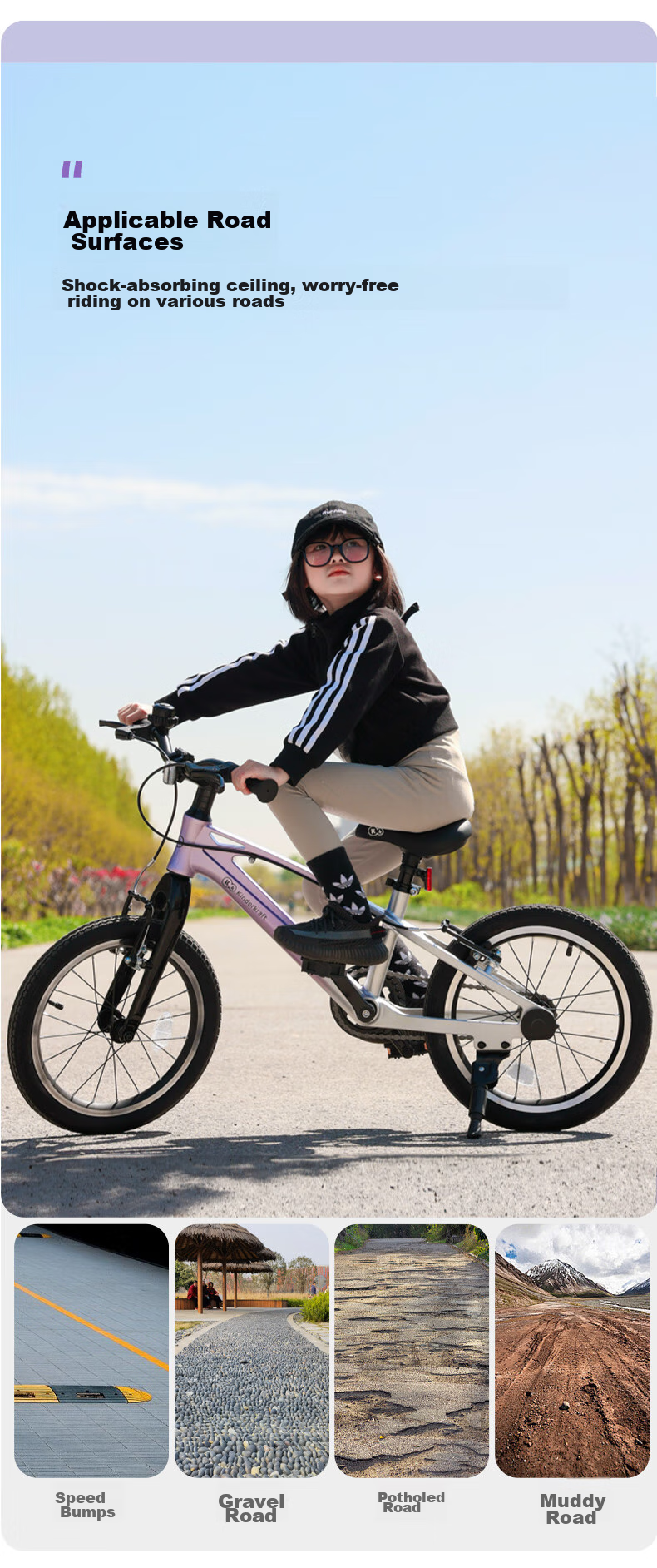 KinderKraft Children's Bicycle for Ages 4-6 Student Single Bike Mountain Bike Gift for Boys And Girls, 18-Inch Purple 12