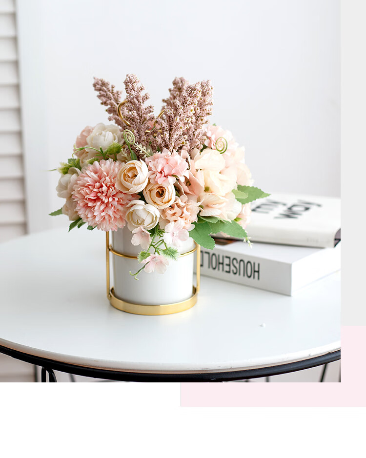 Ai Yi Zhuang Tang Artificial Flower Arrangement Nordic Style Ceramic Vase Floral Set Living Room Decoration Dining Table Flower Emile Pink 6