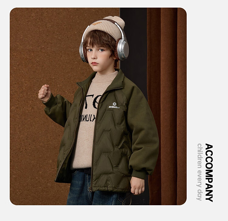 ASK JUNIOR Boys' Down Jacket Autumn Winter Warm 90% Down Raglan Sleeve Zip-up Coat Black 160cm 24