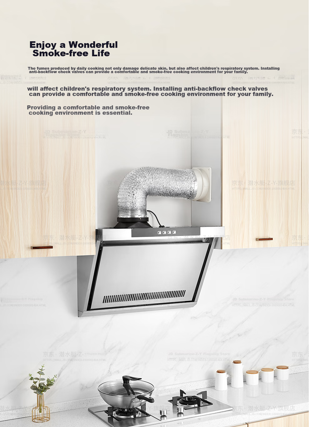 Submarine Kitchen And Bathroom Check Valve Classic Anti-Odor Valve Exhaust Fan Backflow Prevention Valve Smoke Protection, One Kitchen Two Bathrooms Set 8
