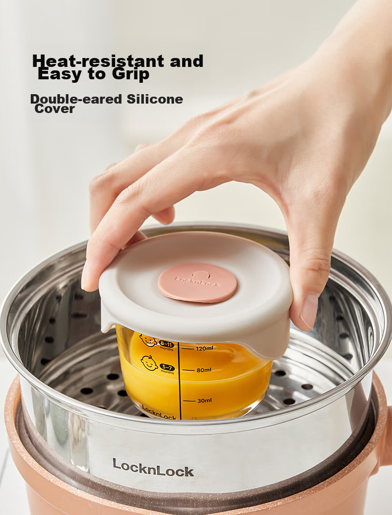 LOCK&LOCK Baby Food Container, Glass Storage Box, Steaming And Cooking Mini Food Tool, Baby Steamed Egg Bowl, Turmeric Yellow Round Shape 10