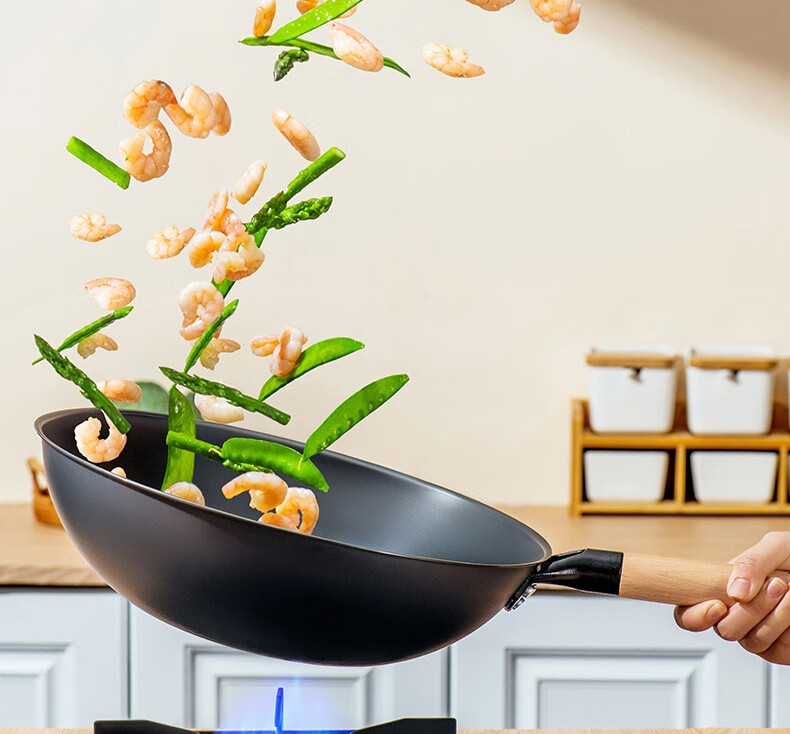 Zhangxiaoquan Uncoated Chinese Stir-Fry Wok, Fine Iron Pot, Hammered Pattern Bottom, Gas Stove Specific Model, 30cm with Lid, C30830300 8