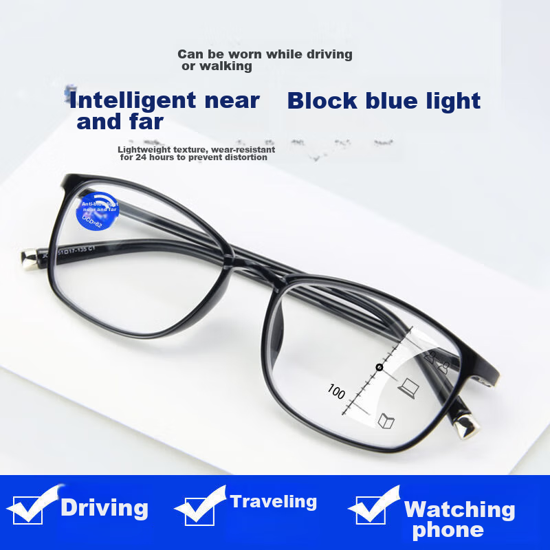 LESCA LUNETIER High-Definition Anti-Blue Light Reading Glasses for Men And Women, Bifocal Premium Ultra-Light Presbyopic Glasses, Elegant Black, 100 Degrees 1