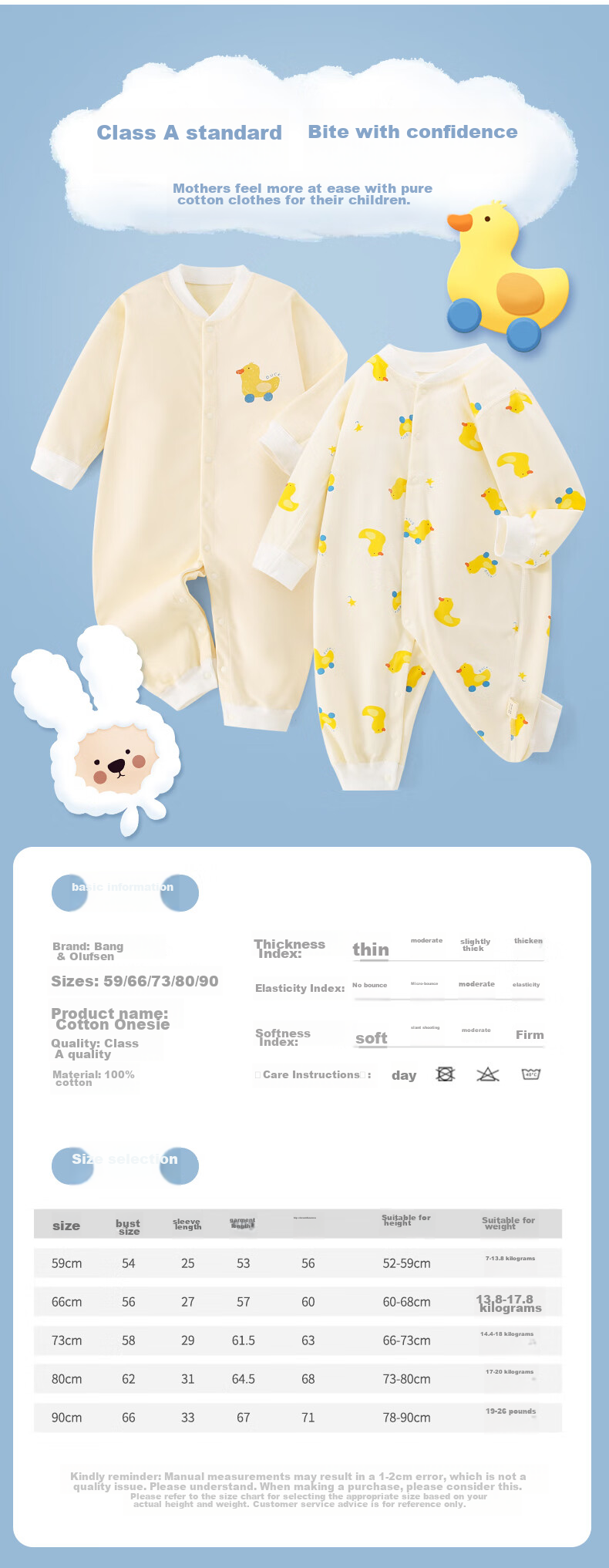 Banjvall Baby Clothes Two-Piece Set, for Boys And Girls, Spring And Summer Pure Cotton Romper, Crawling Suit, Newborn Onesie, Size 73 5